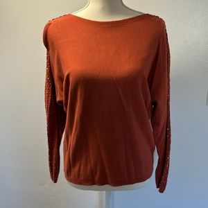 Liv Milano. Jeweled long sleeve, orange, size large.